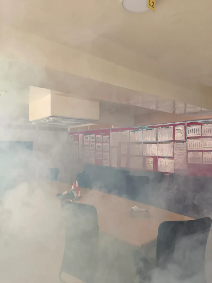 Pest control fogging performed inside a commercial office near Deogarh, Rajsamand.